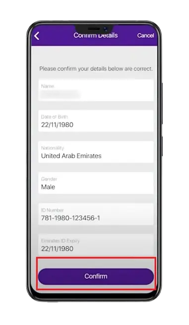 Payit app screen prompting user to confirm their personal details.