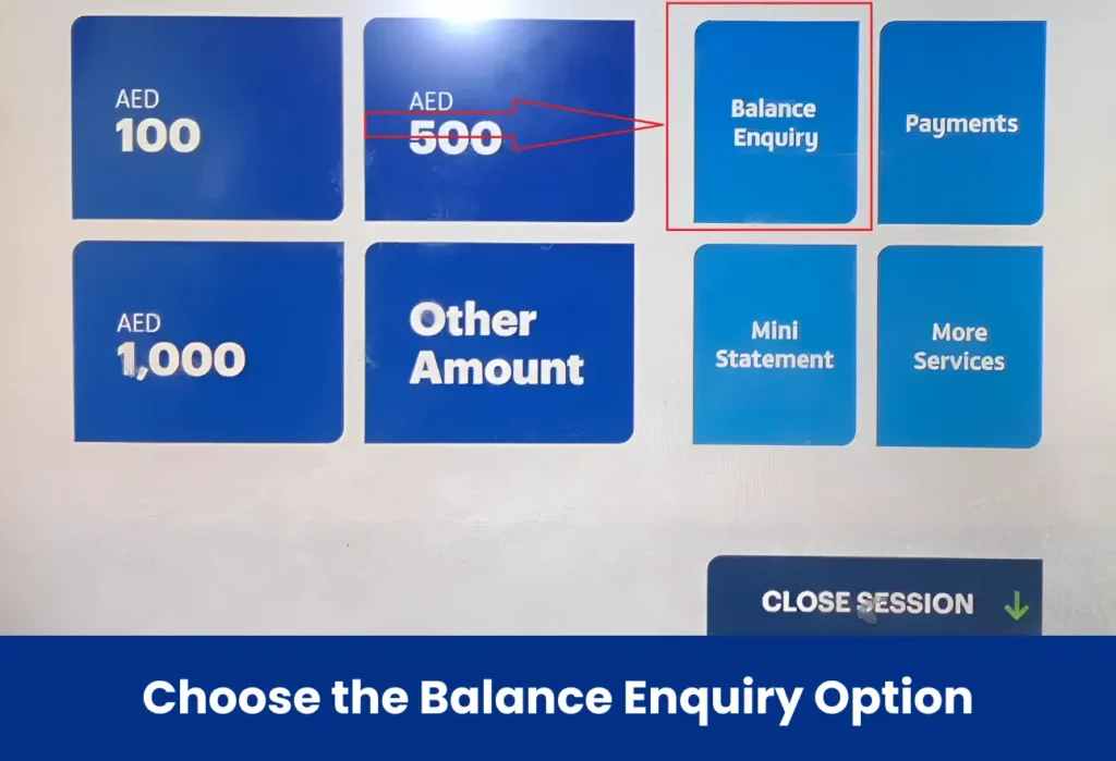 The ATM menu highlighting the balance enquiry option.