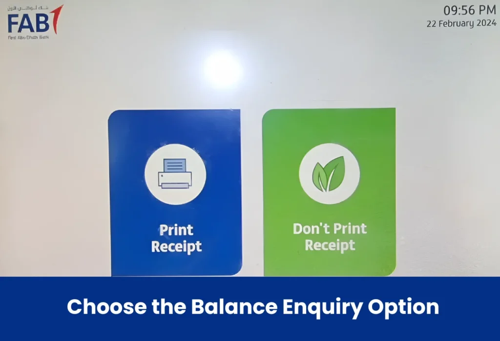 The ATM screen offering two options of print receipt and don't print receipt.