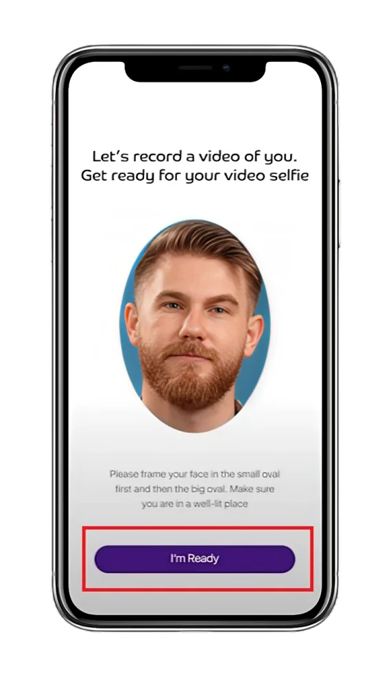 The Payit app's video verification interface with the button of "I'm Ready"