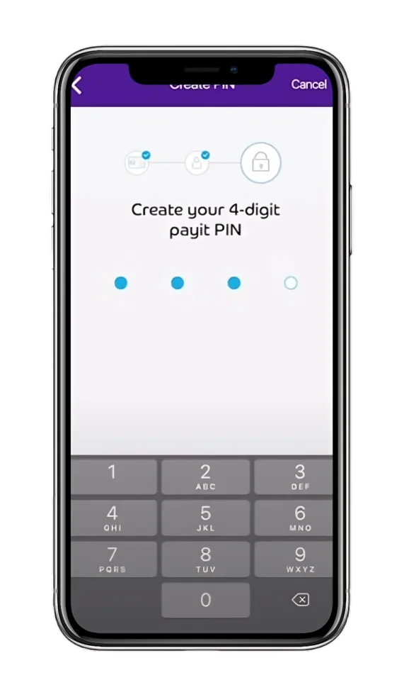 Set your 4-digit Payit PIN screen